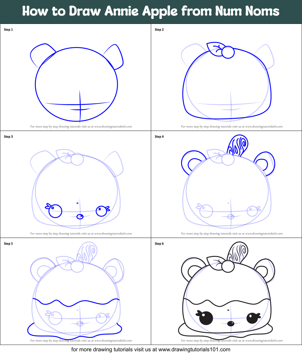 Download How to Draw Annie Apple from Num Noms printable step by ...