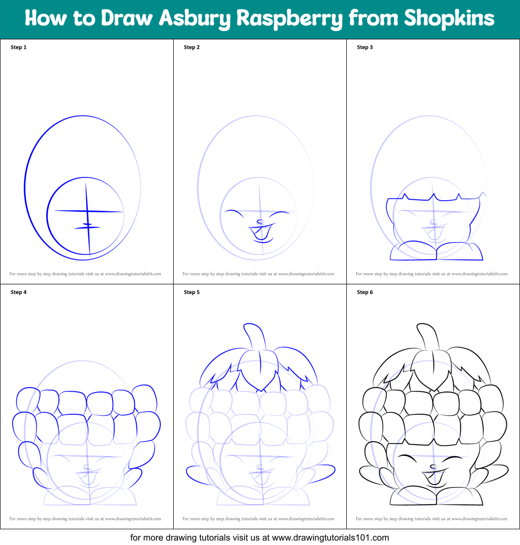 How to Draw Asbury Raspberry from Shopkins printable step by step