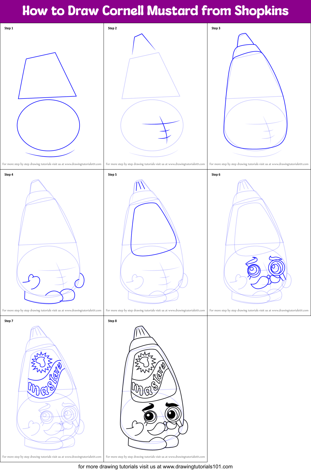 How to Draw Cornell Mustard from Shopkins printable step by step