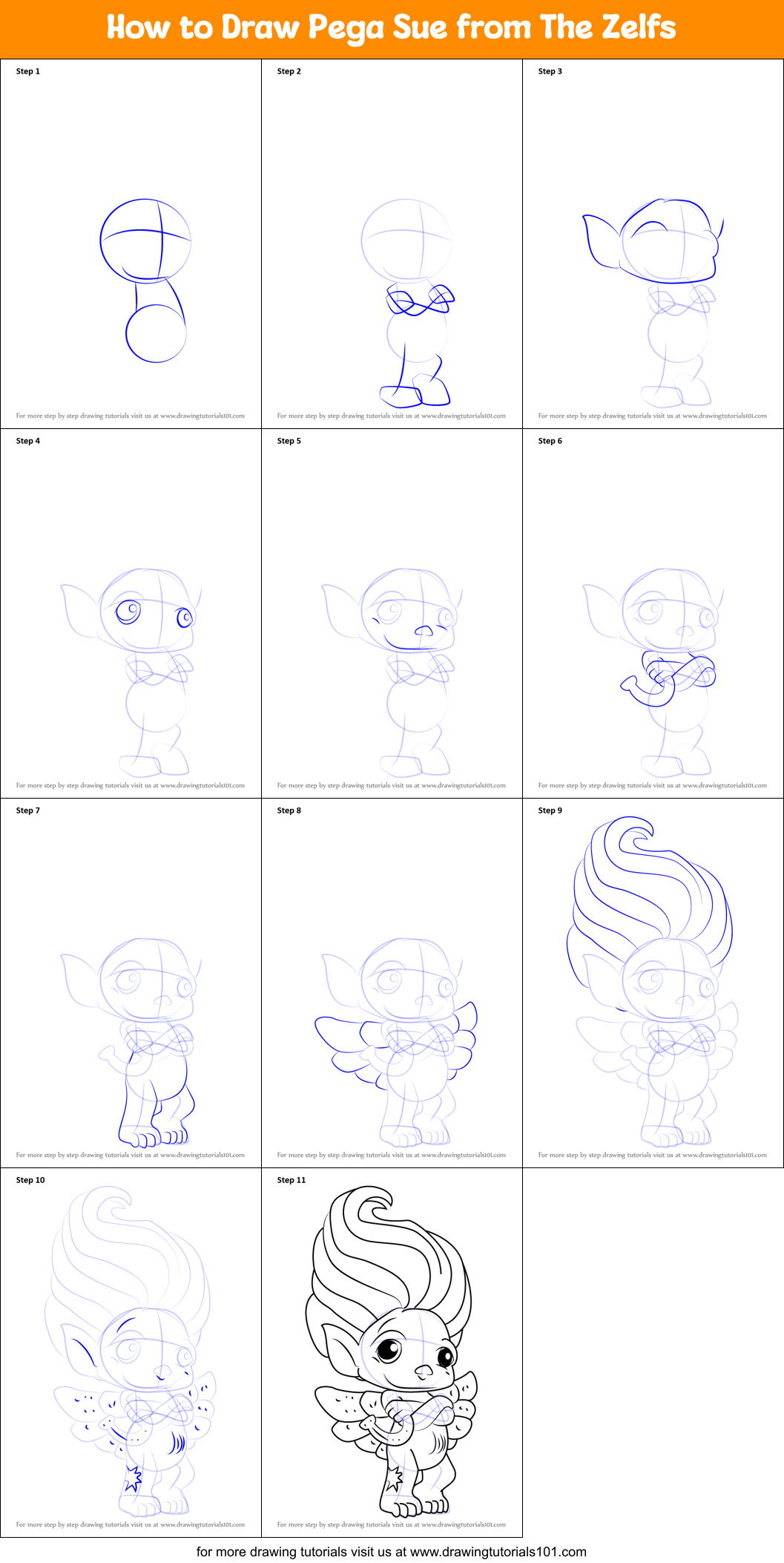 How to Draw Pega Sue from The Zelfs printable step by step drawing ...