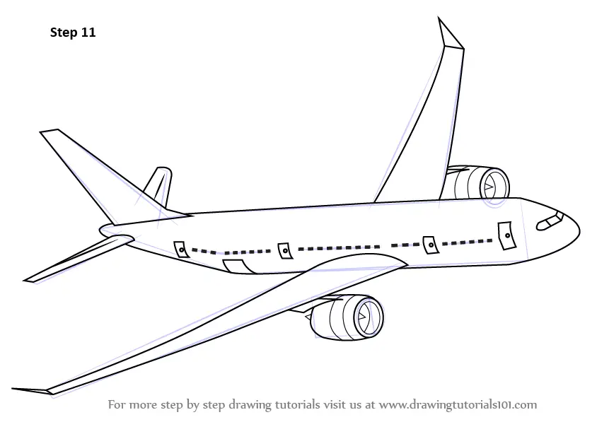 Step by Step How to Draw Flying Boeing Aeroplane