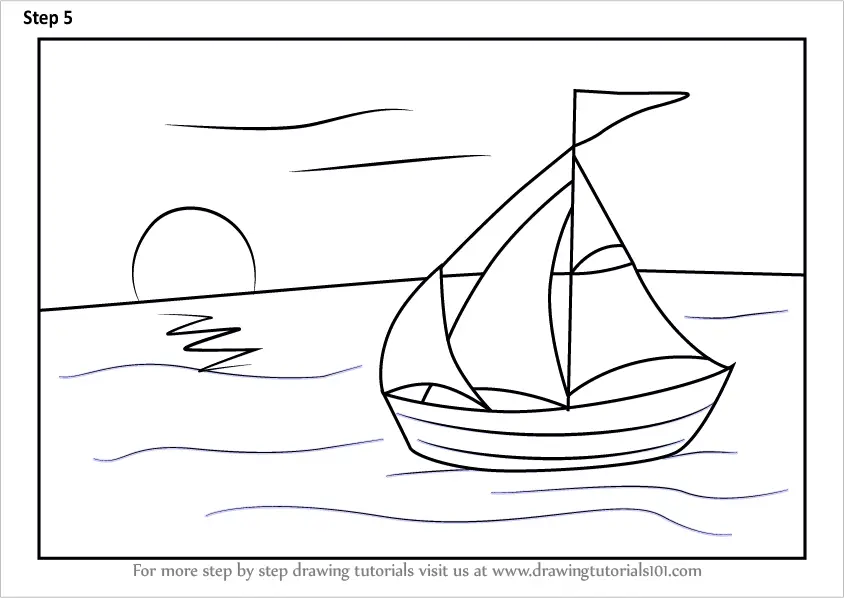 How to Draw a Sailboat on Water (Boats and Ships) Step by Step