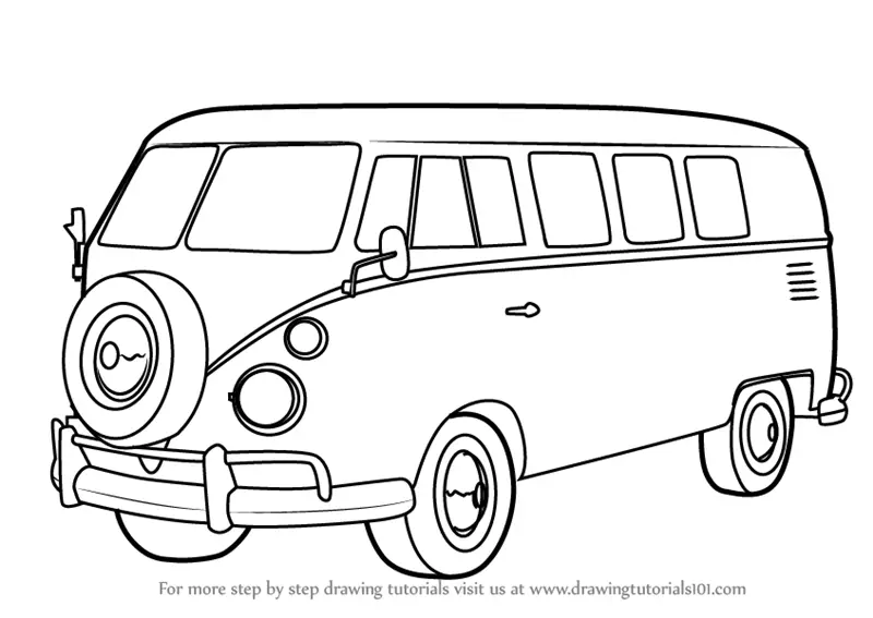 vw bus drawing easy
