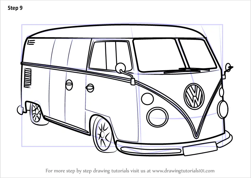 Learn How to Draw Volkswagen Van (Other) Step by Step : Drawing Tutorials