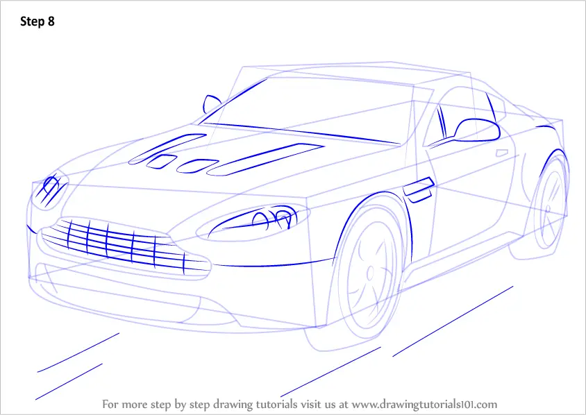 Step by Step How to Draw Aston Martin V12 Vantage : DrawingTutorials101.com