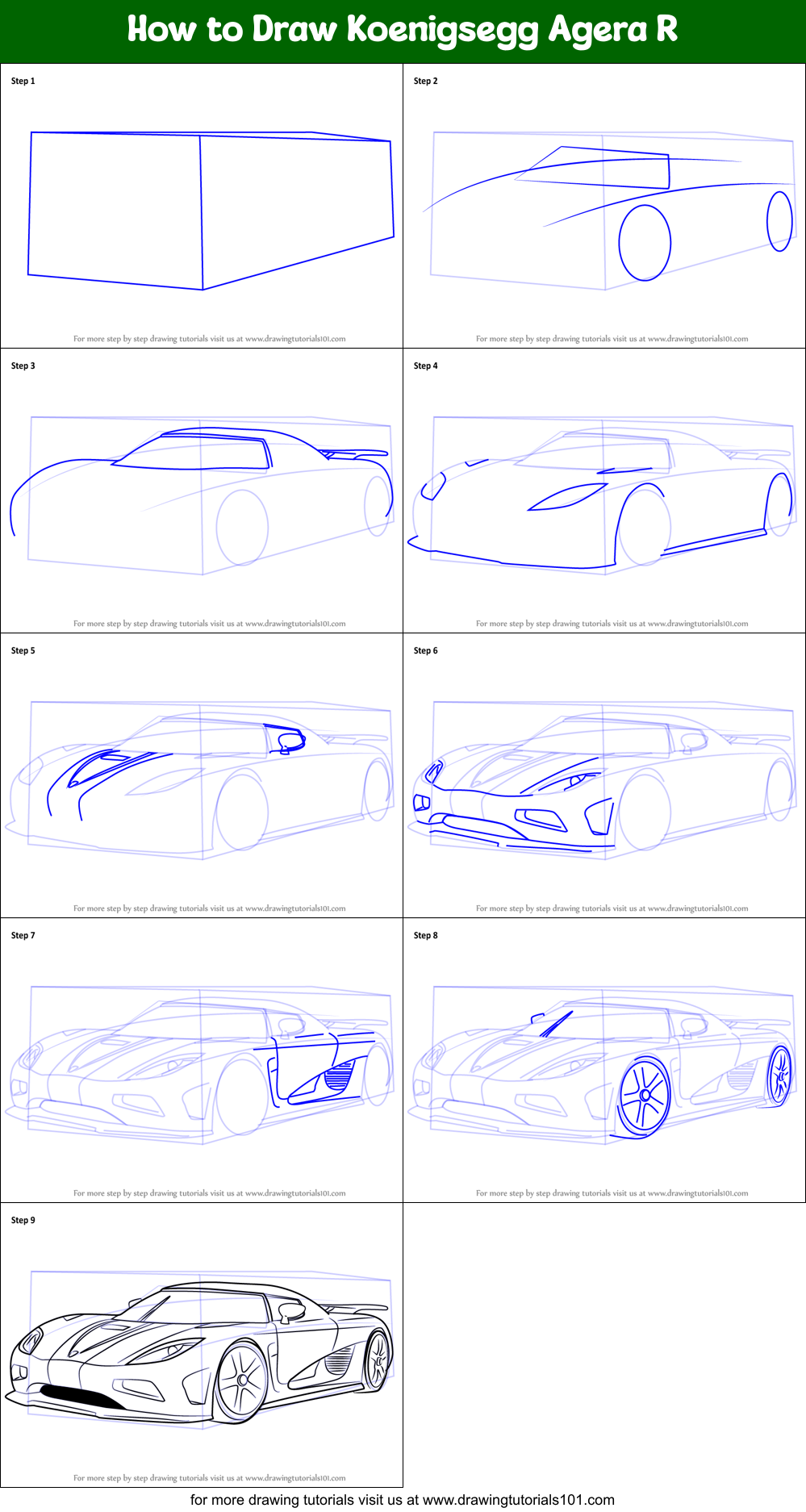 How to Draw Koenigsegg Agera R printable step by step drawing sheet