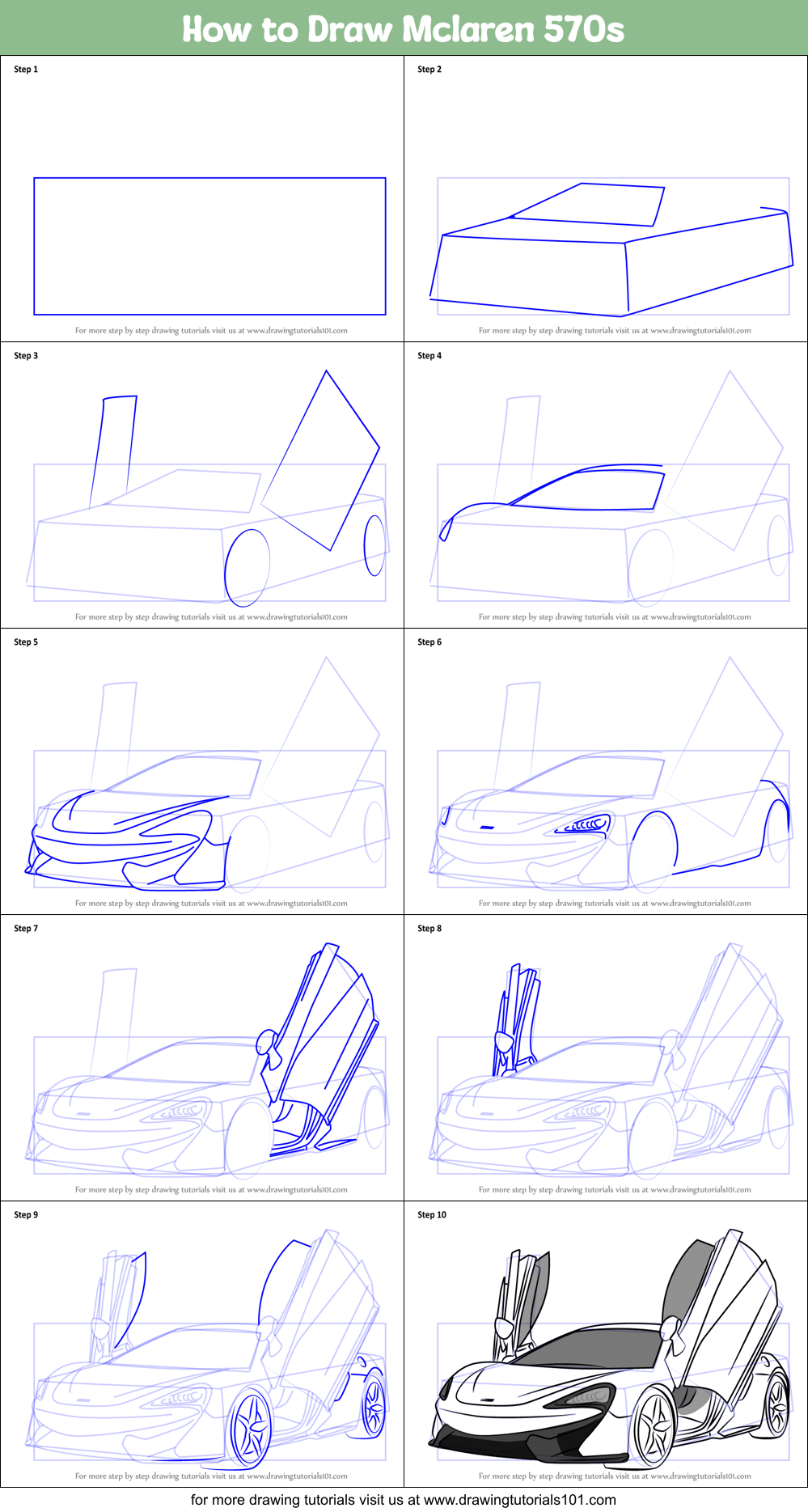 How to Draw Mclaren 570s printable step by step drawing sheet