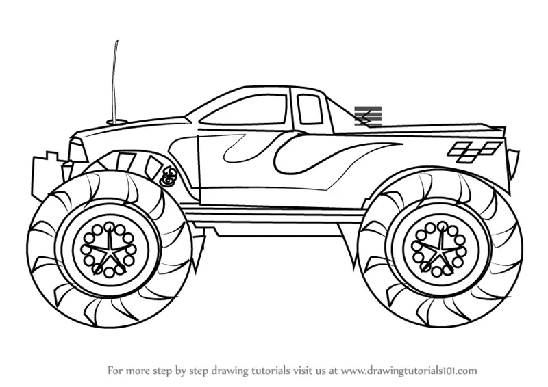 How to Draw a Monster Truck (Trucks) Step by Step | DrawingTutorials101.com
