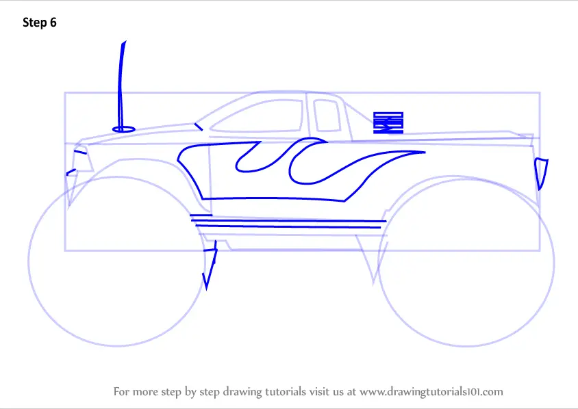 Learn How to Draw a Monster Truck (Trucks) Step by Step : Drawing Tutorials