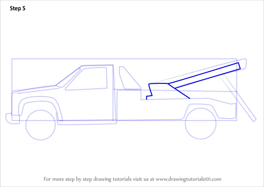 Learn How To Draw A Tow Truck Trucks Step By Step Drawing Tutorials   How To Draw Tow Truck Step 5 