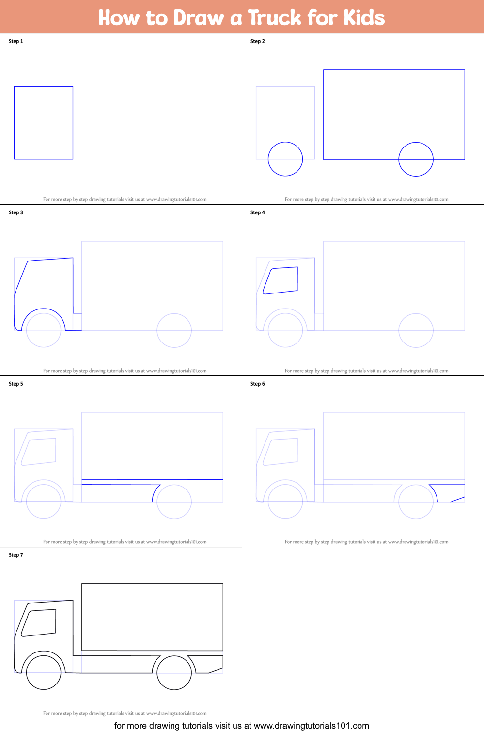 How to Draw a Truck for Kids printable step by step drawing sheet
