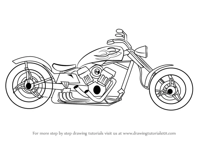 How to Draw a Chopper (Two Wheelers) Step by Step