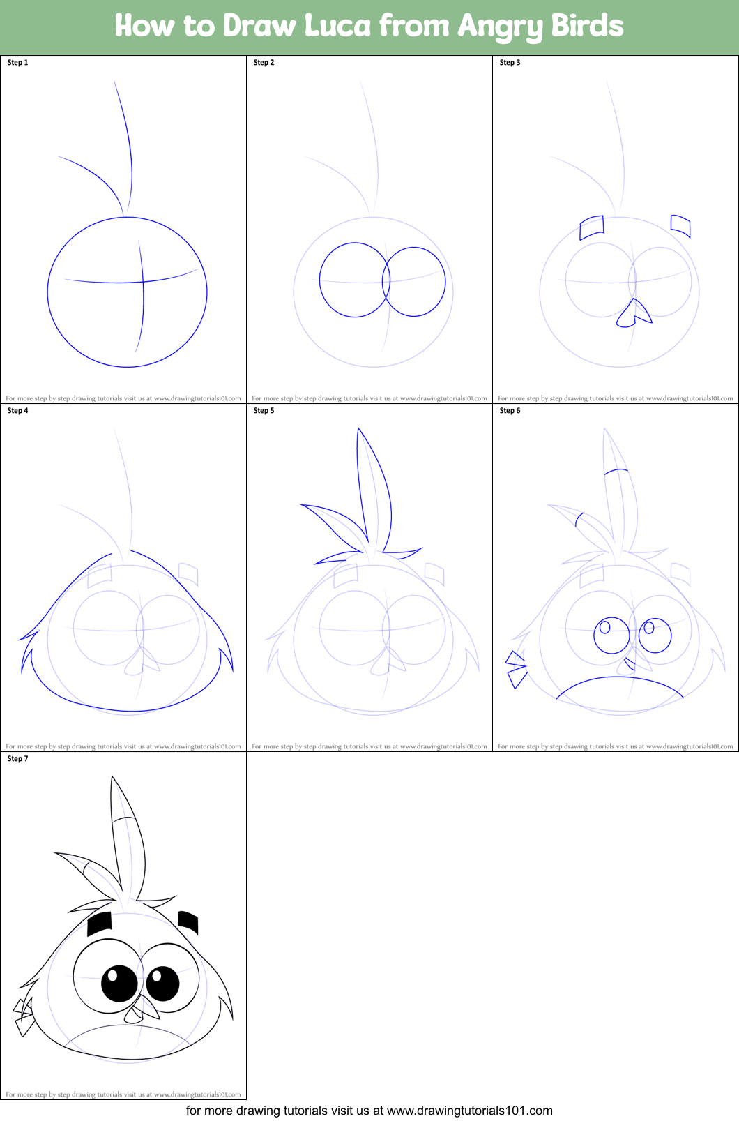 How to Draw Luca from Angry Birds printable step by step drawing sheet