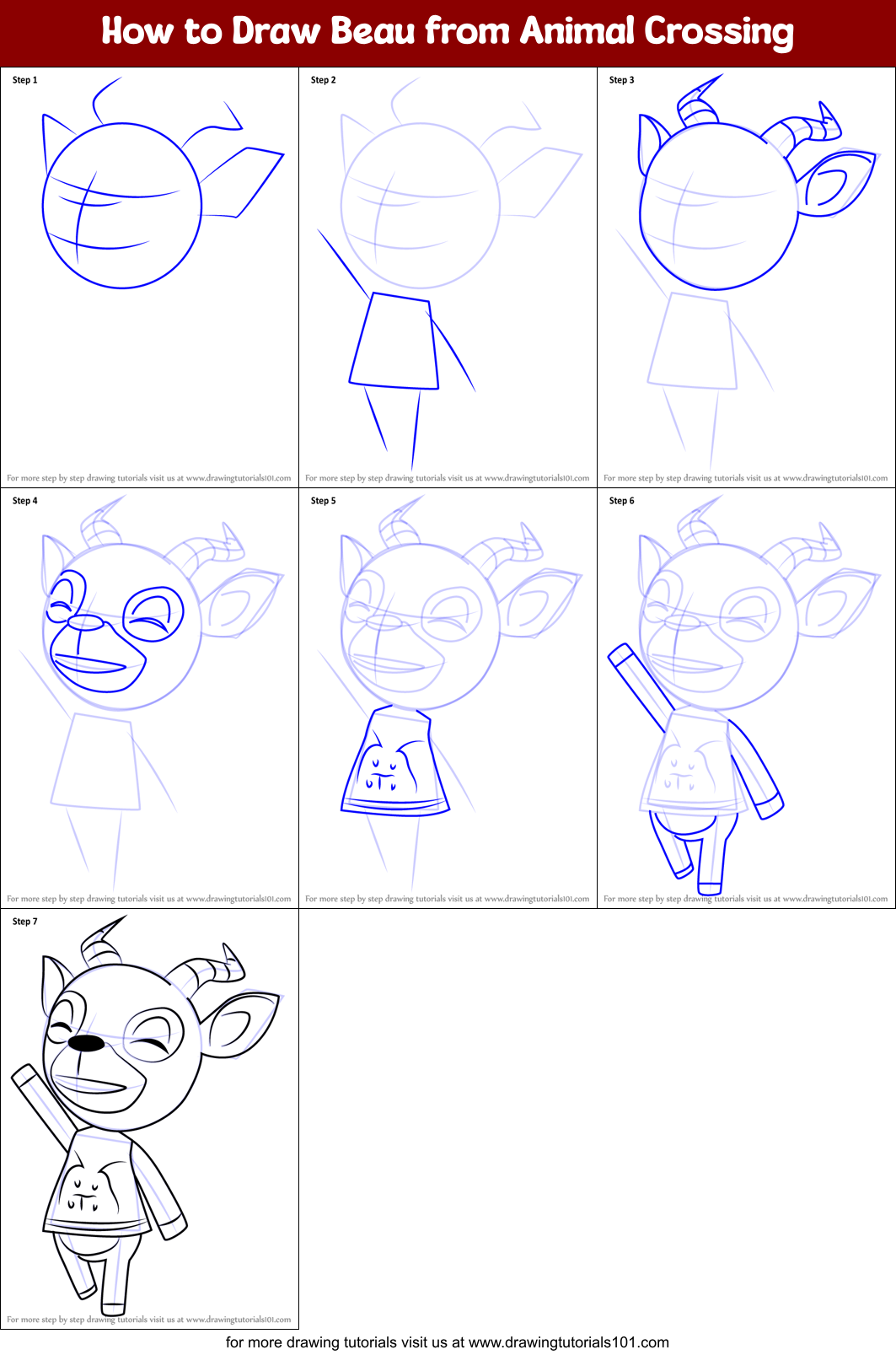 How to Draw Beau from Animal Crossing printable step by step drawing