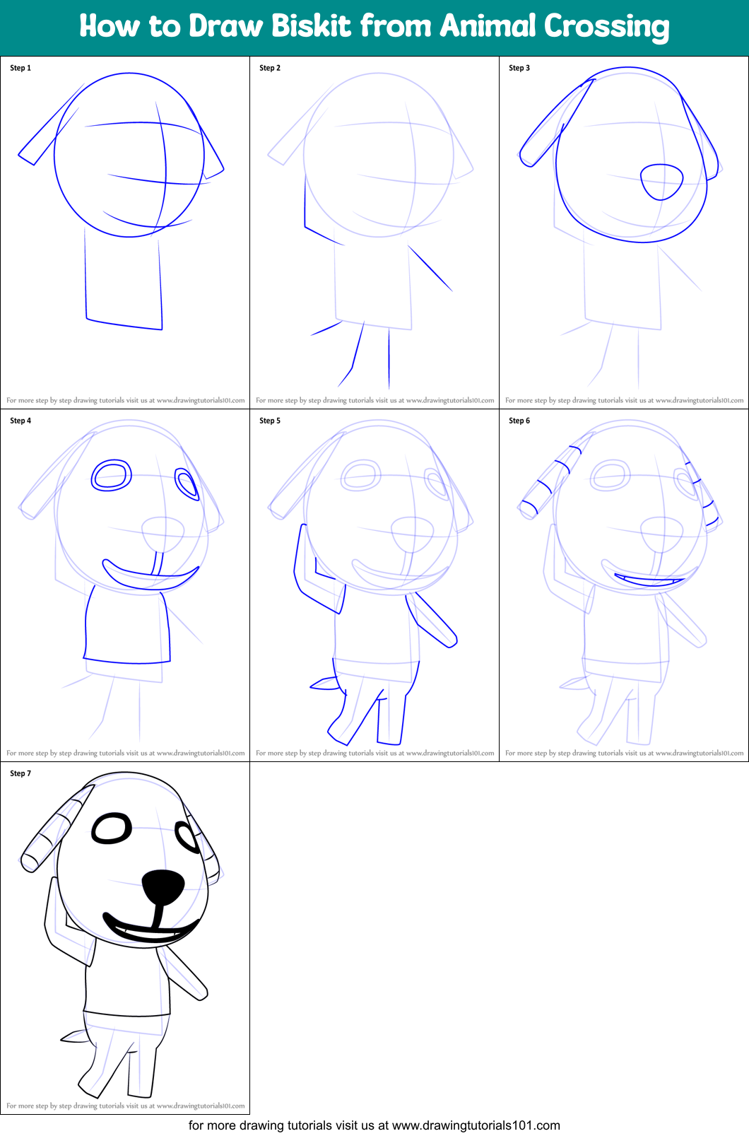 How to Draw Biskit from Animal Crossing printable step by step drawing