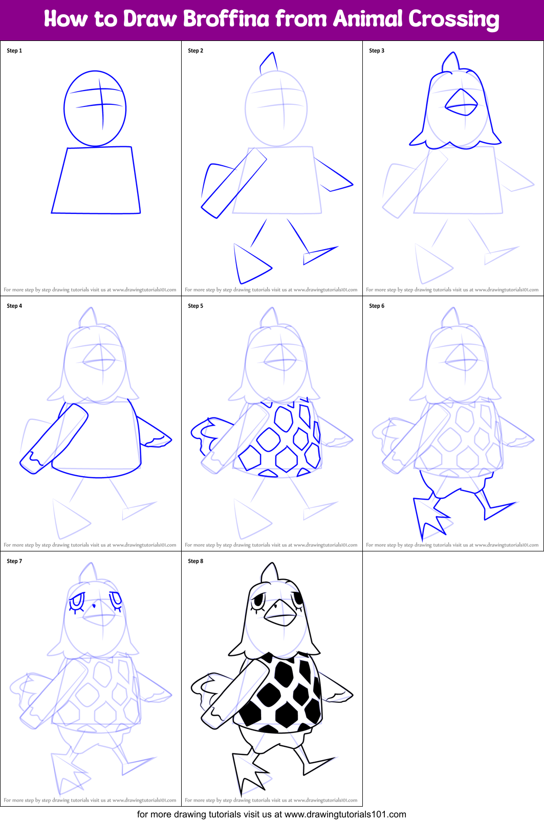 How to Draw Broffina from Animal Crossing printable step by step