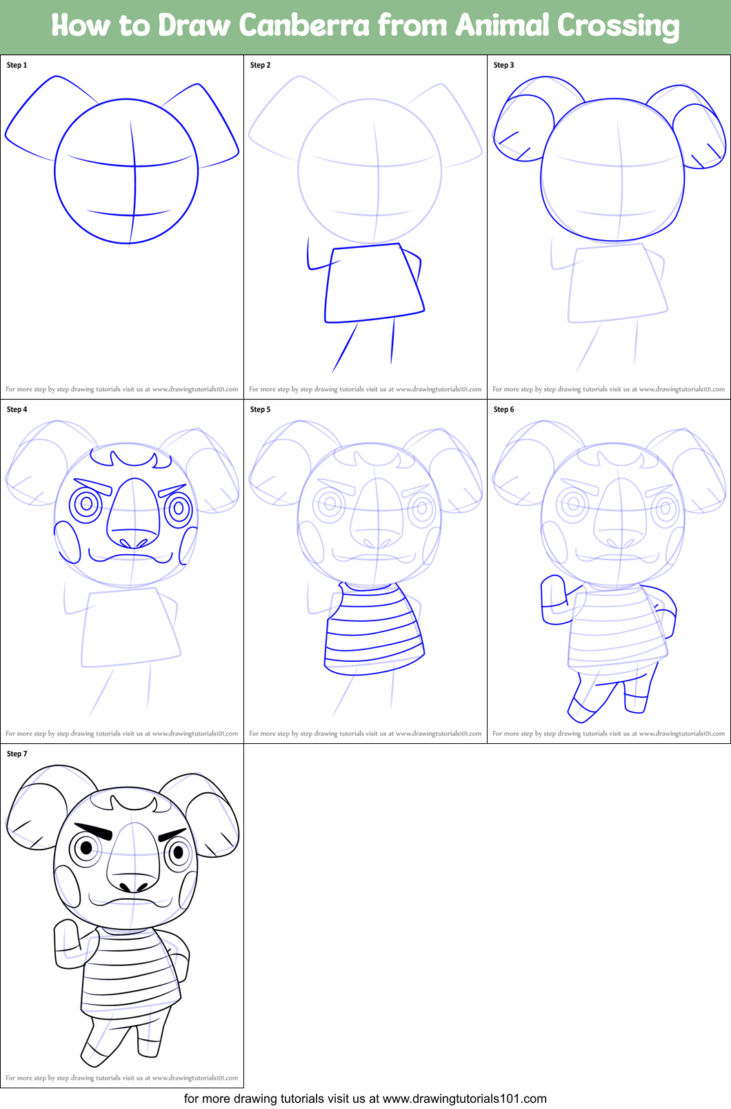 How to Draw Canberra from Animal Crossing printable step by step