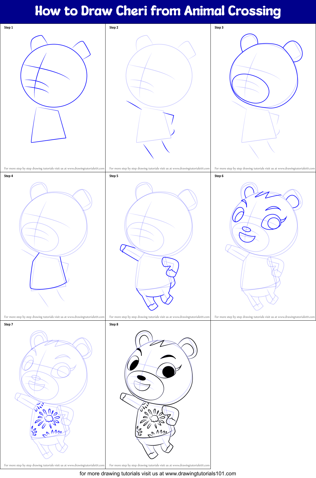 How to Draw Cheri from Animal Crossing printable step by step drawing