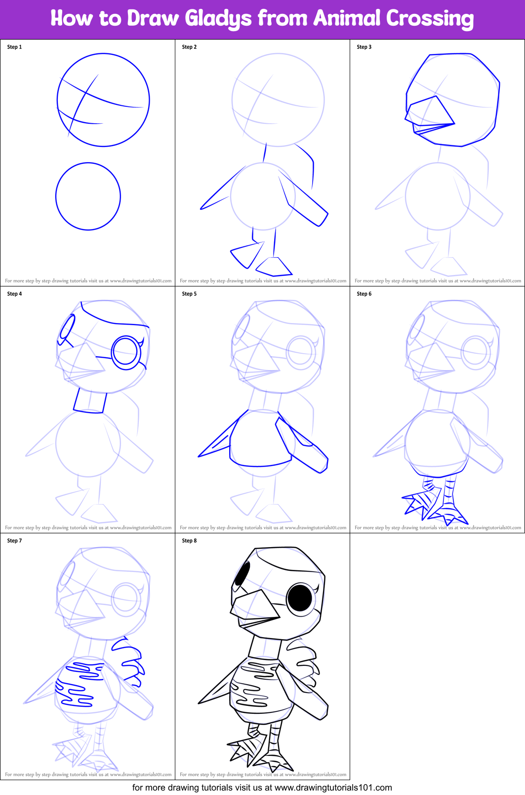 How to Draw Gladys from Animal Crossing printable step by step drawing