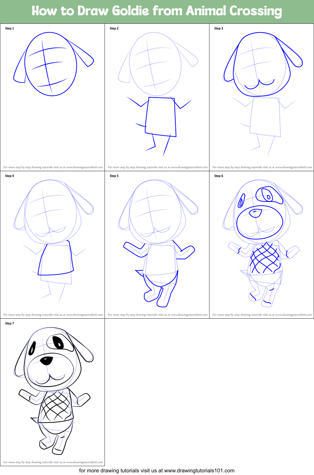 How to Draw Goldie from Animal Crossing printable step by step drawing