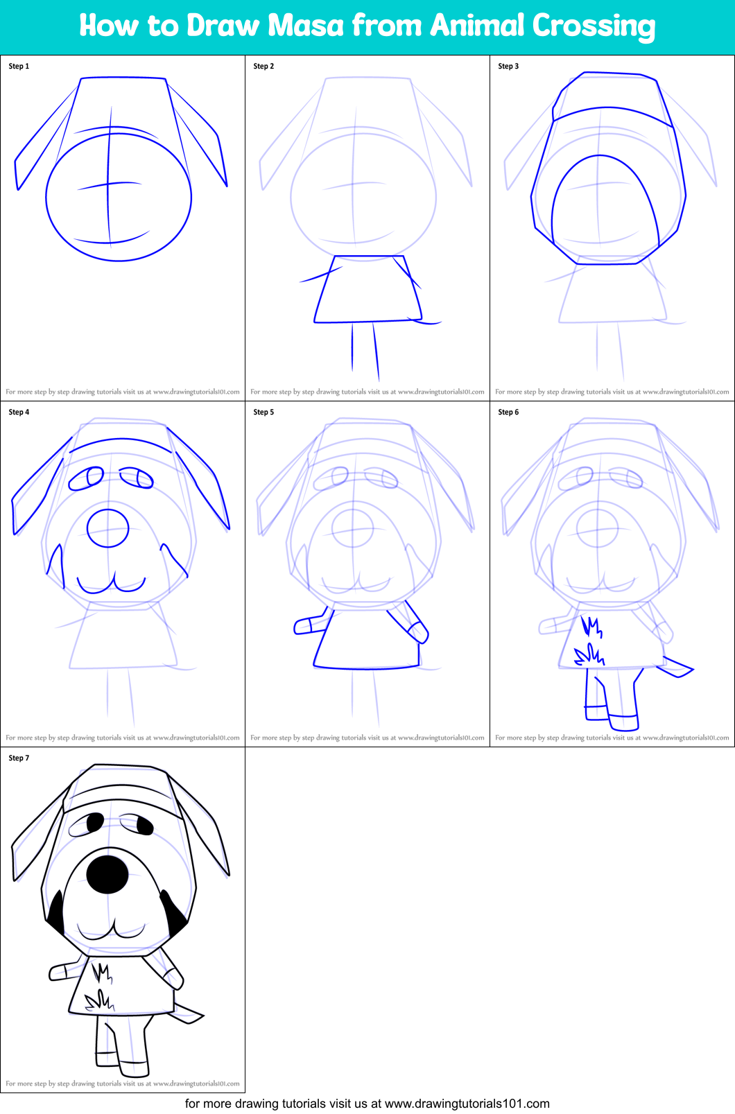 How to Draw Masa from Animal Crossing printable step by step drawing