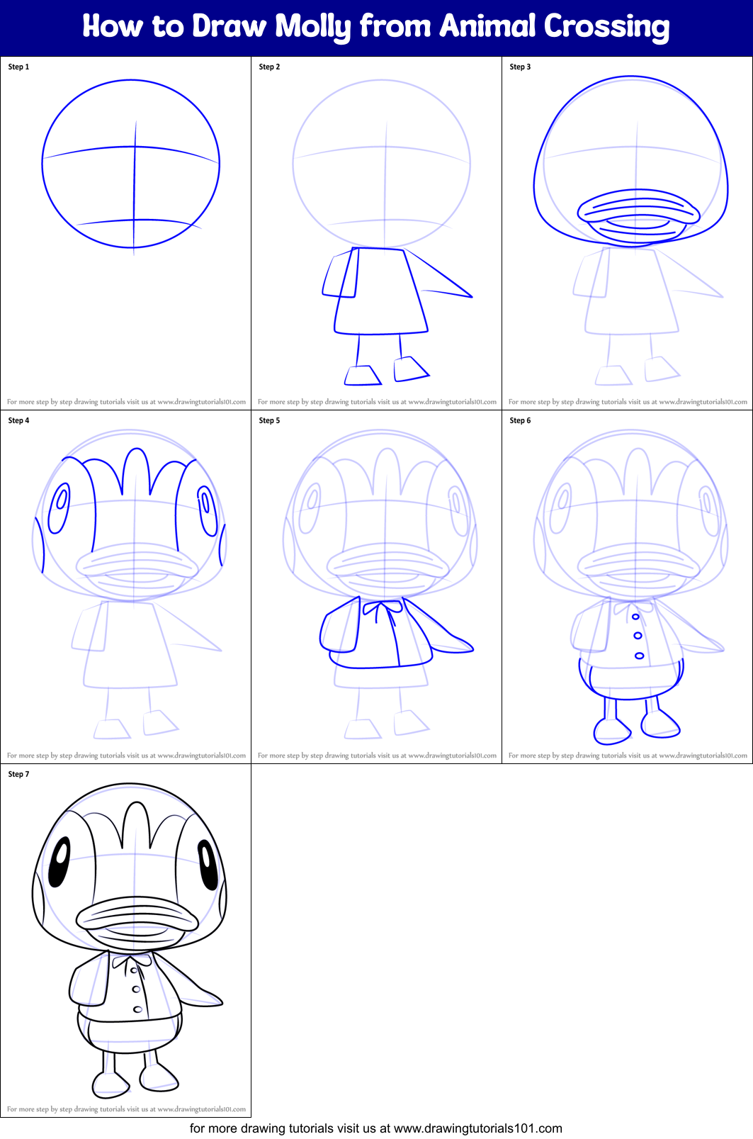 How to Draw Molly from Animal Crossing printable step by step drawing