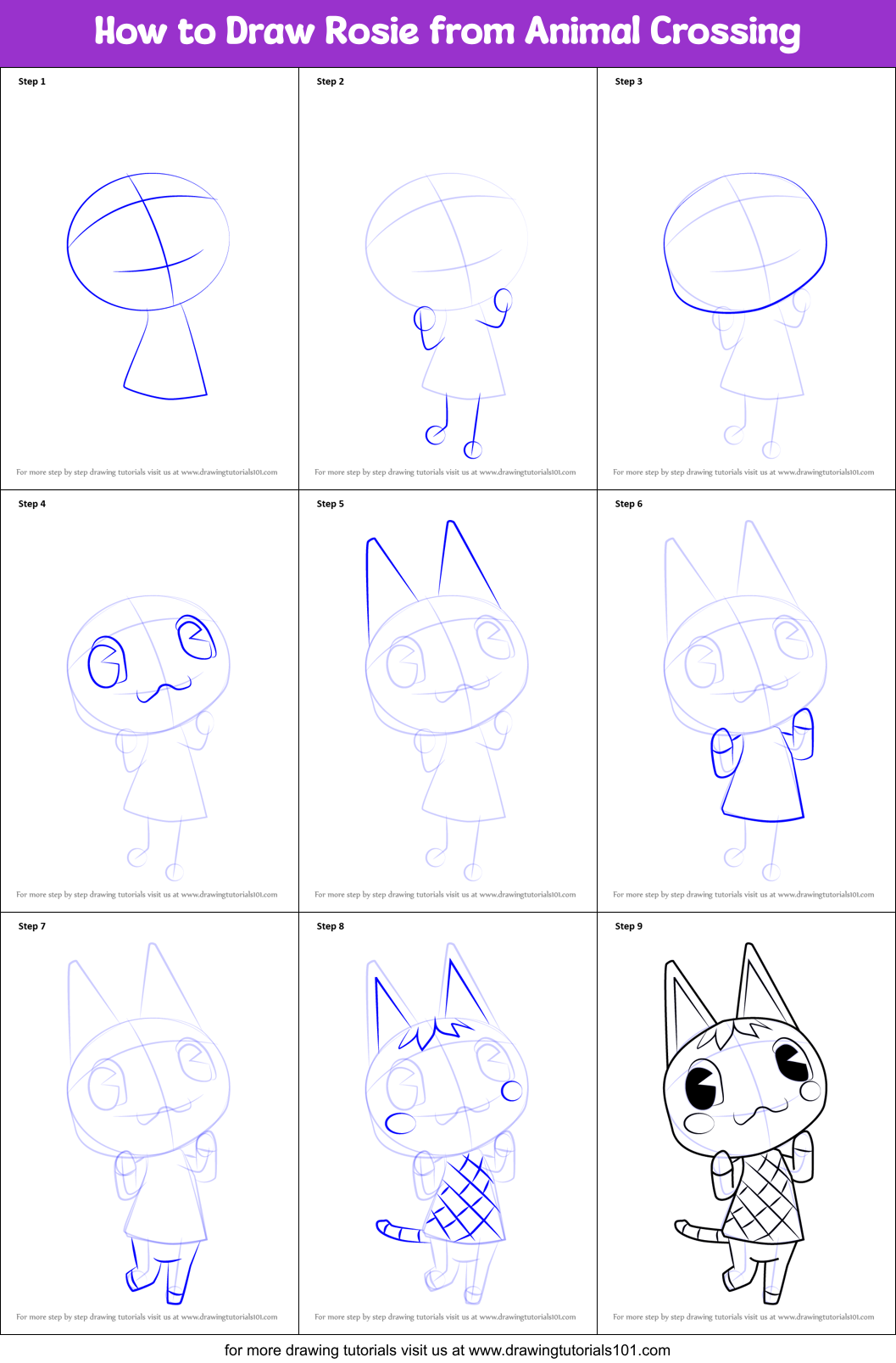 How to Draw Rosie from Animal Crossing printable step by step drawing