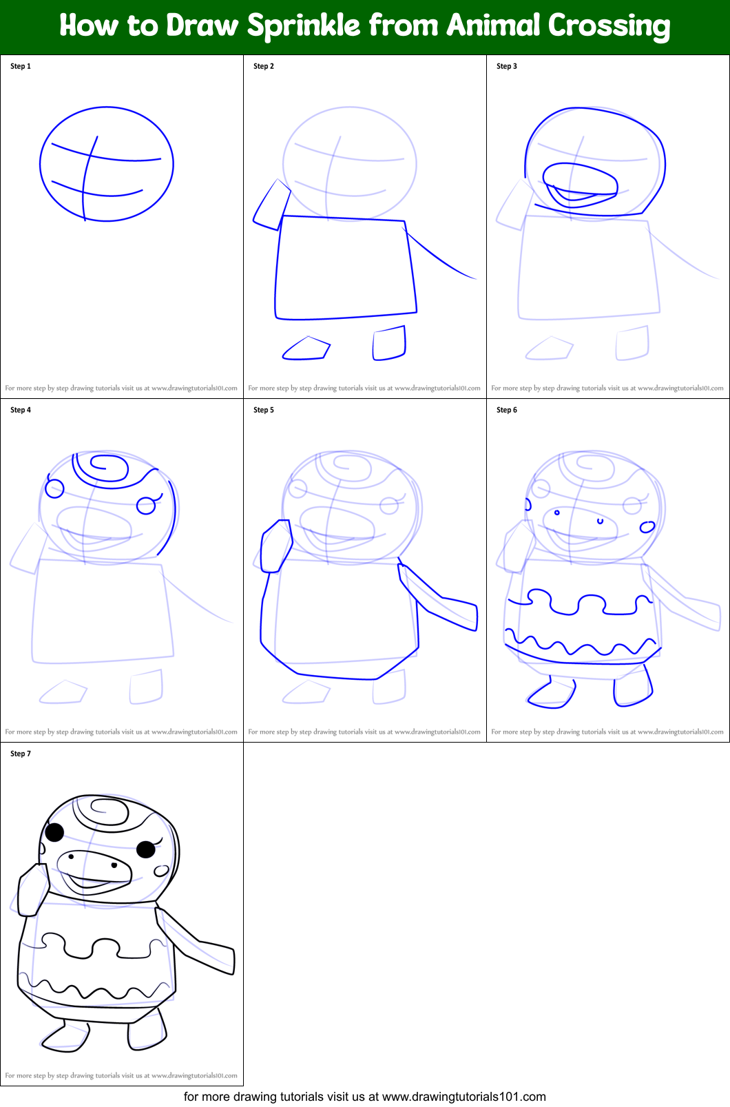 How to Draw Sprinkle from Animal Crossing printable step by step