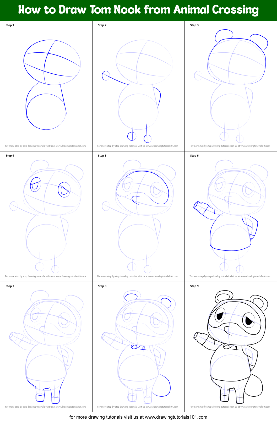 How to Draw Tom Nook from Animal Crossing printable step by step