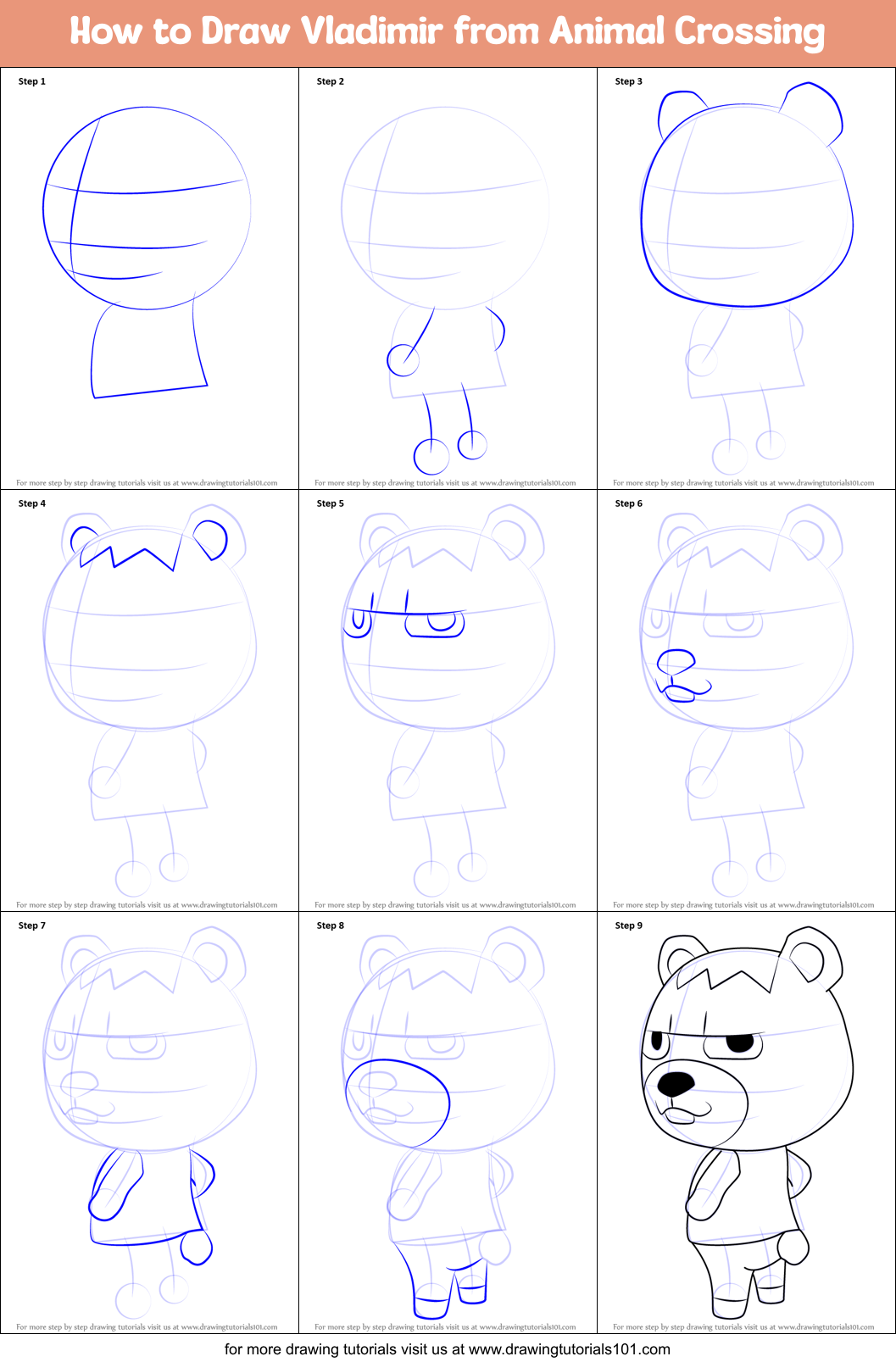 How to Draw Vladimir from Animal Crossing (Animal Crossing) Step by ...