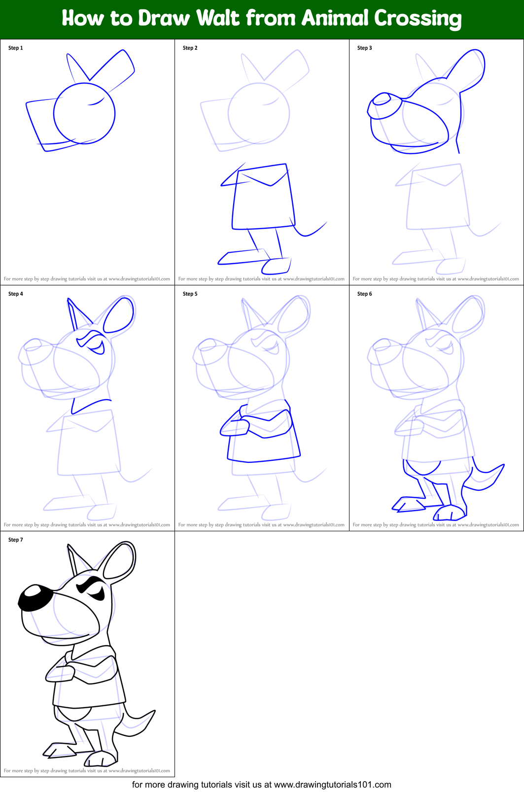 How to Draw Walt from Animal Crossing printable step by step drawing