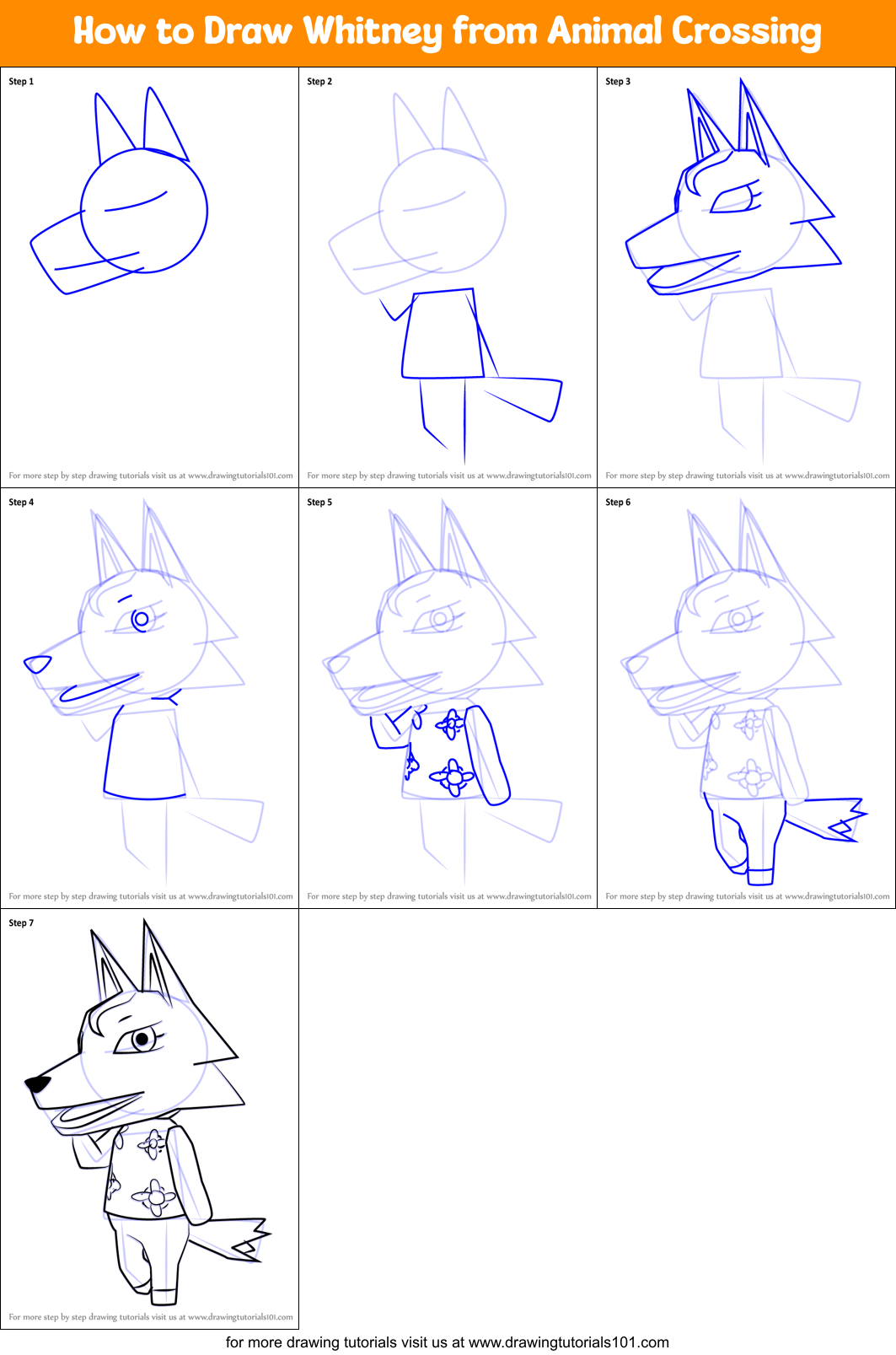 How to Draw Whitney from Animal Crossing printable step by step drawing