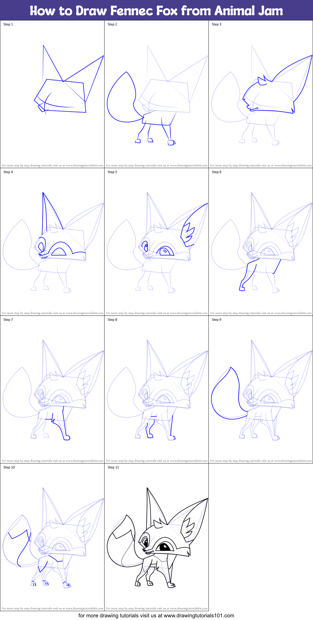 How to Draw Fennec Fox from Animal Jam printable step by ...