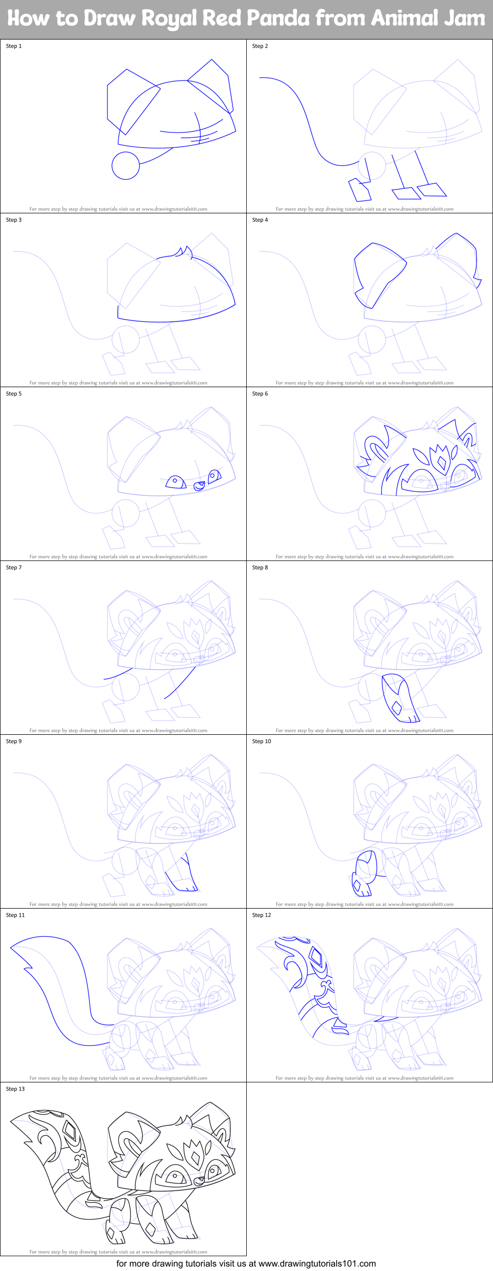 How to Draw Royal Red Panda from Animal Jam printable step by step