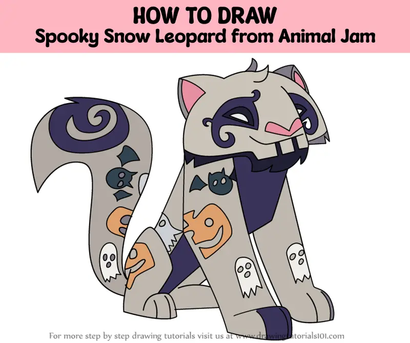 How to Draw Spooky Snow Leopard from Animal Jam (Animal Jam) Step by