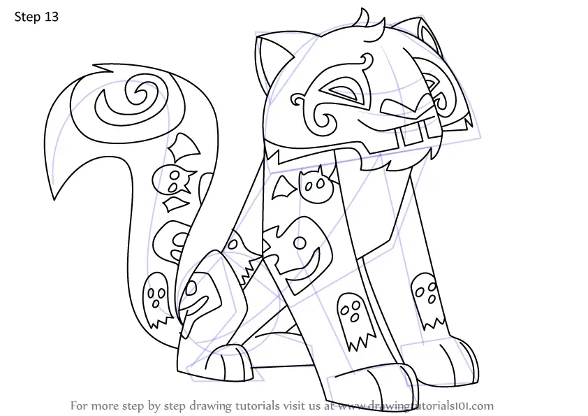 How to Draw Spooky Snow Leopard from Animal Jam (Animal Jam) Step by