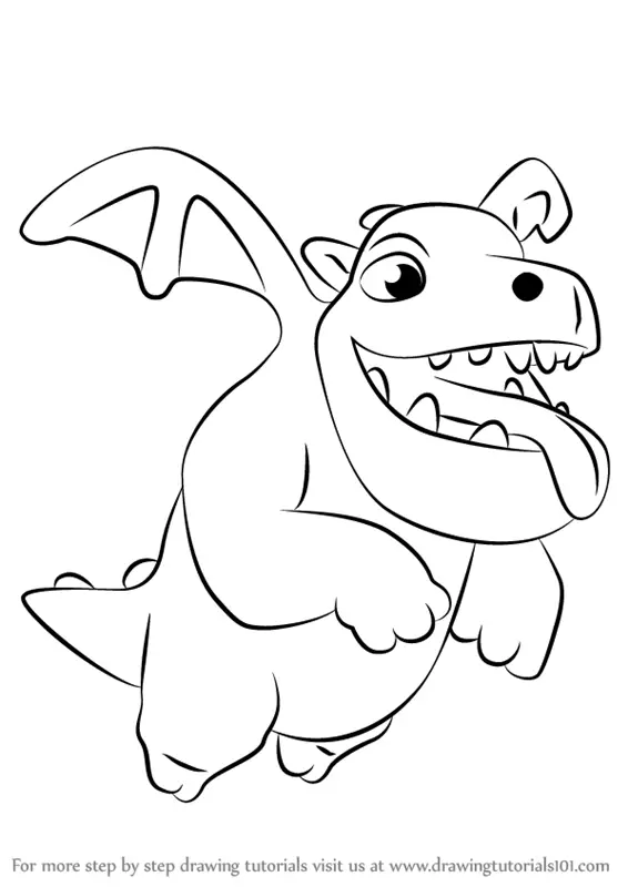 Learn How To Draw Baby Dragon From Clash Of The Clans Clash Of The Clans Step By Step Drawing Tutorials