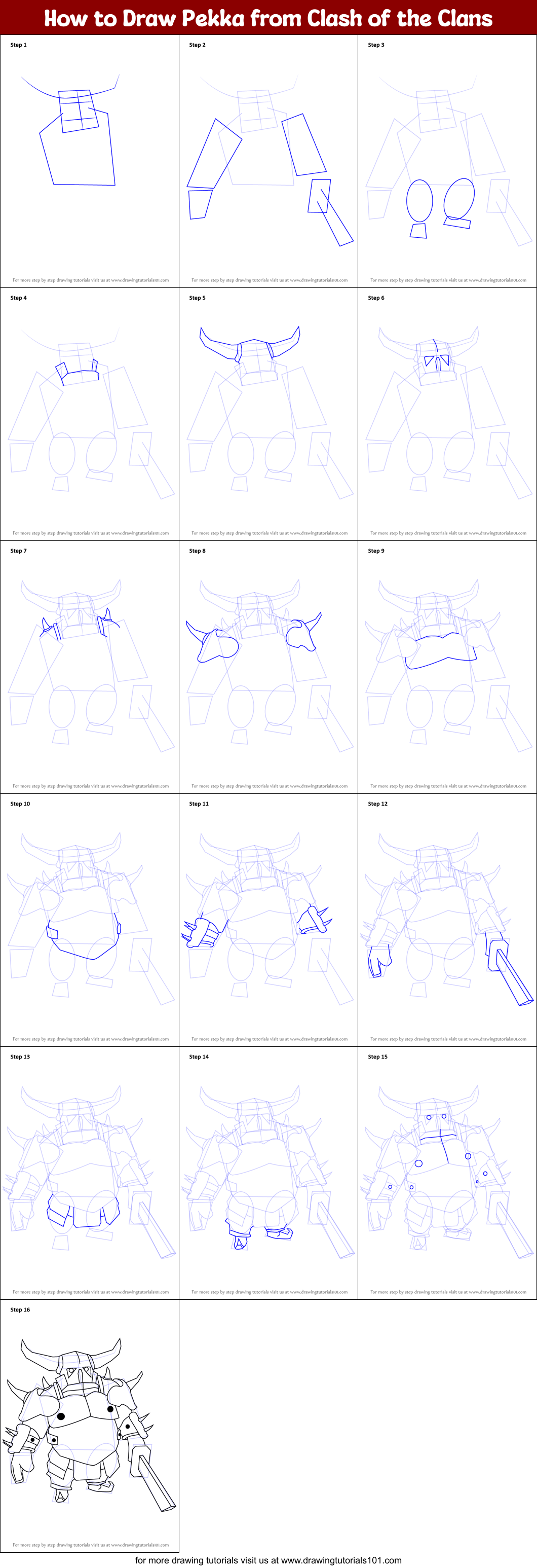 How to Draw Pekka from Clash of the Clans printable step by step