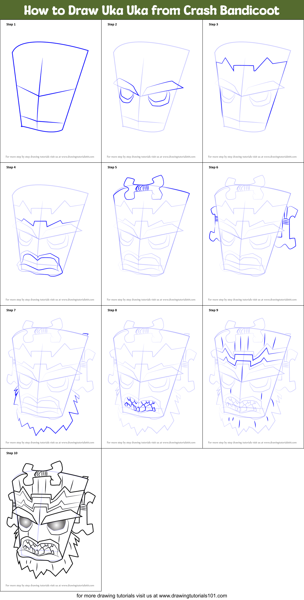 How to Draw Uka Uka from Crash Bandicoot printable step by step drawing