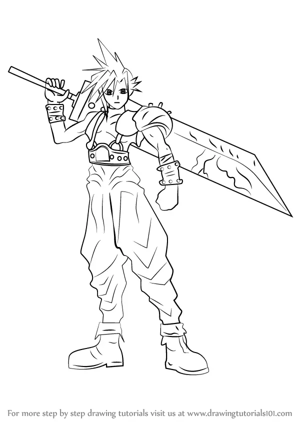 Learn How to Draw Cloud Strife from Final Fantasy (Final Fantasy) Step