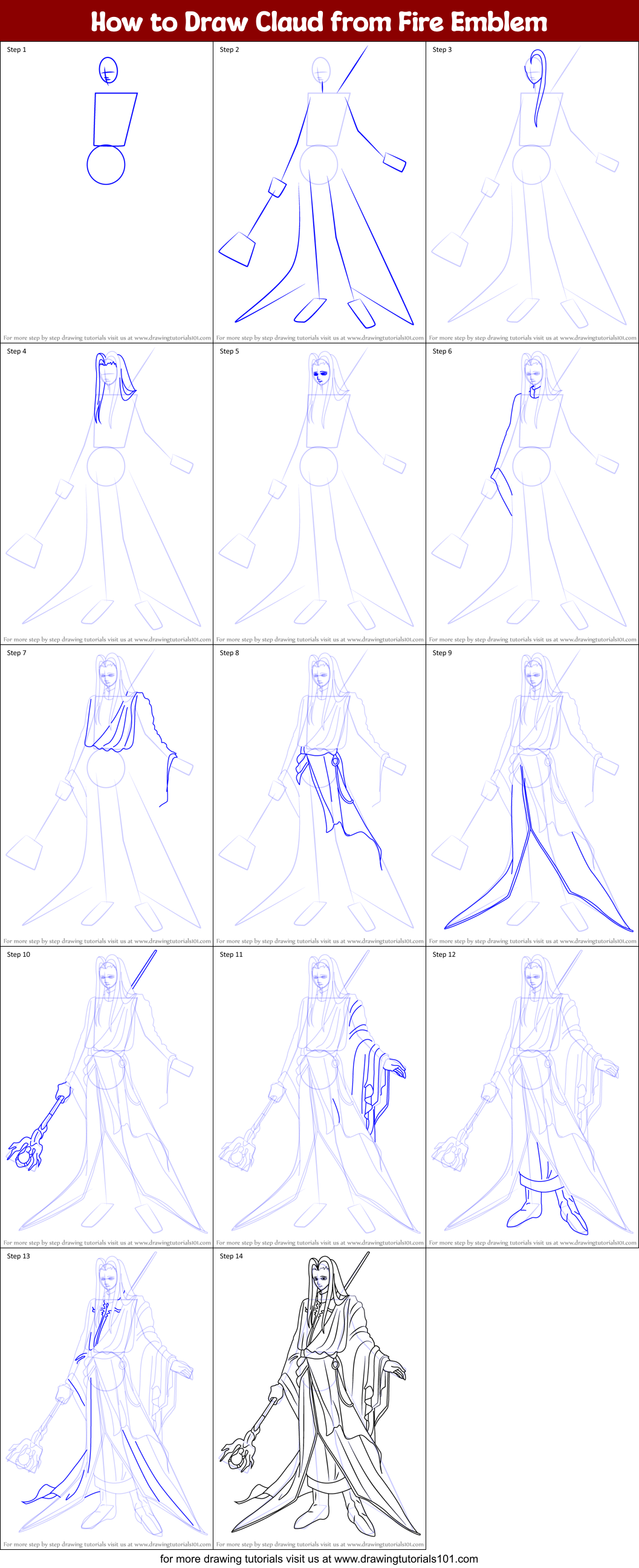 How to Draw Claud from Fire Emblem printable step by step drawing sheet ...