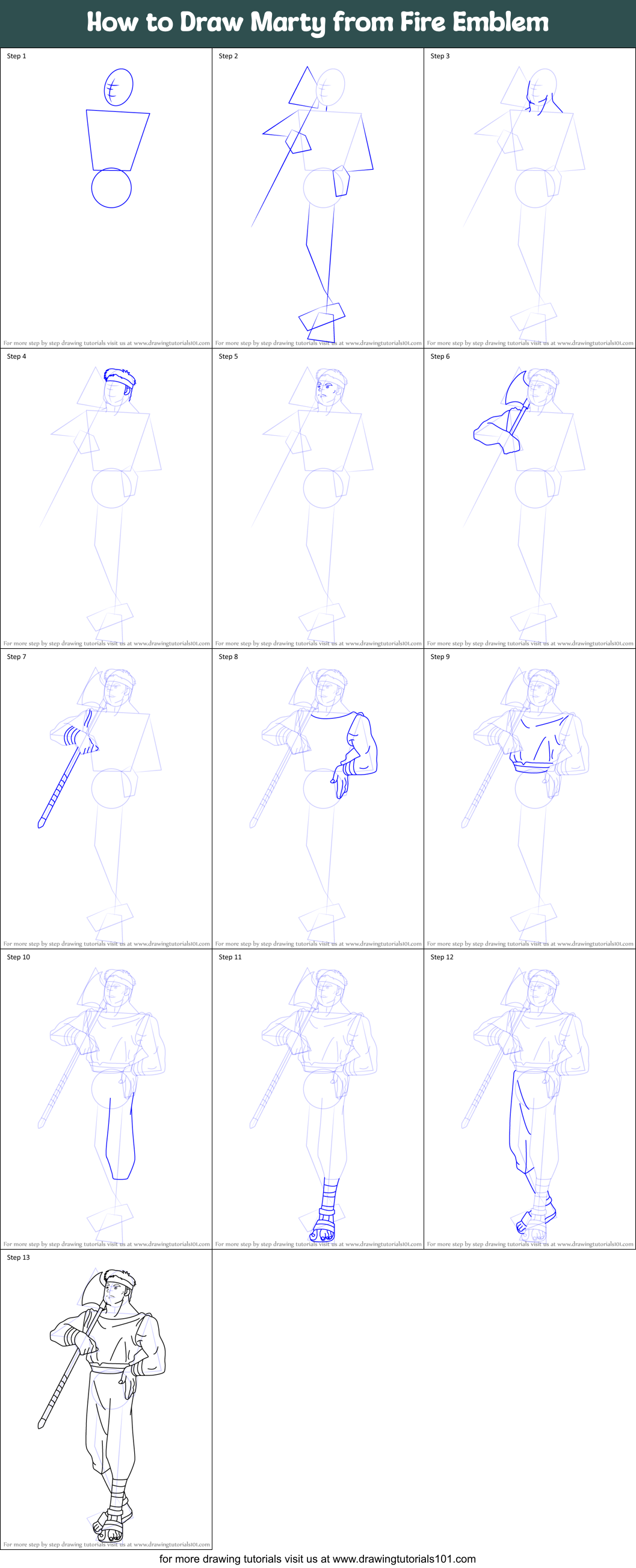 How to Draw Marty from Fire Emblem printable step by step drawing sheet ...