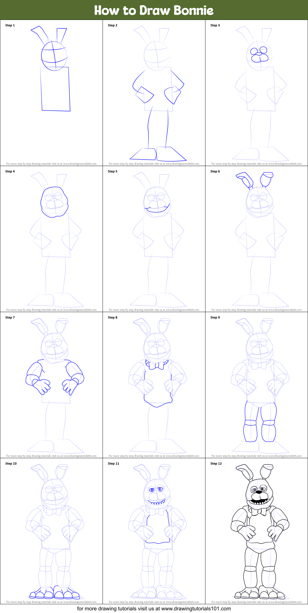 How to Draw Bonnie - DrawingTutorials101.com  Fnaf coloring pages, Monster  coloring pages, Valentines day coloring page