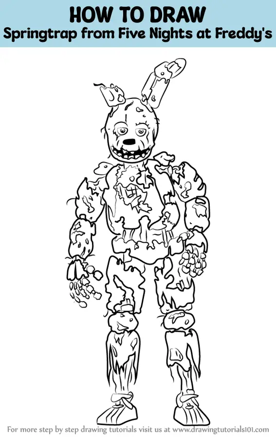 How To Draw Springtrap From Five Nights At Freddys 3, Step by Step
