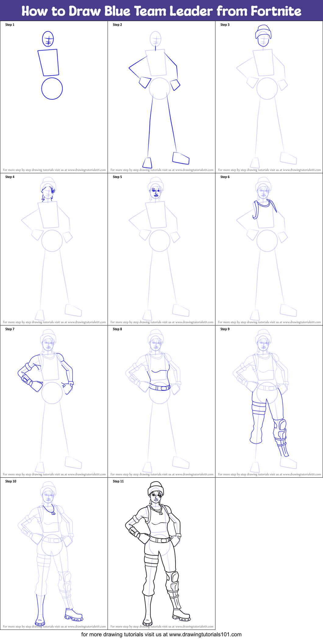 step by step drawing tutorial on how to draw blue team leader from fortnite - blue team leader fortnite season