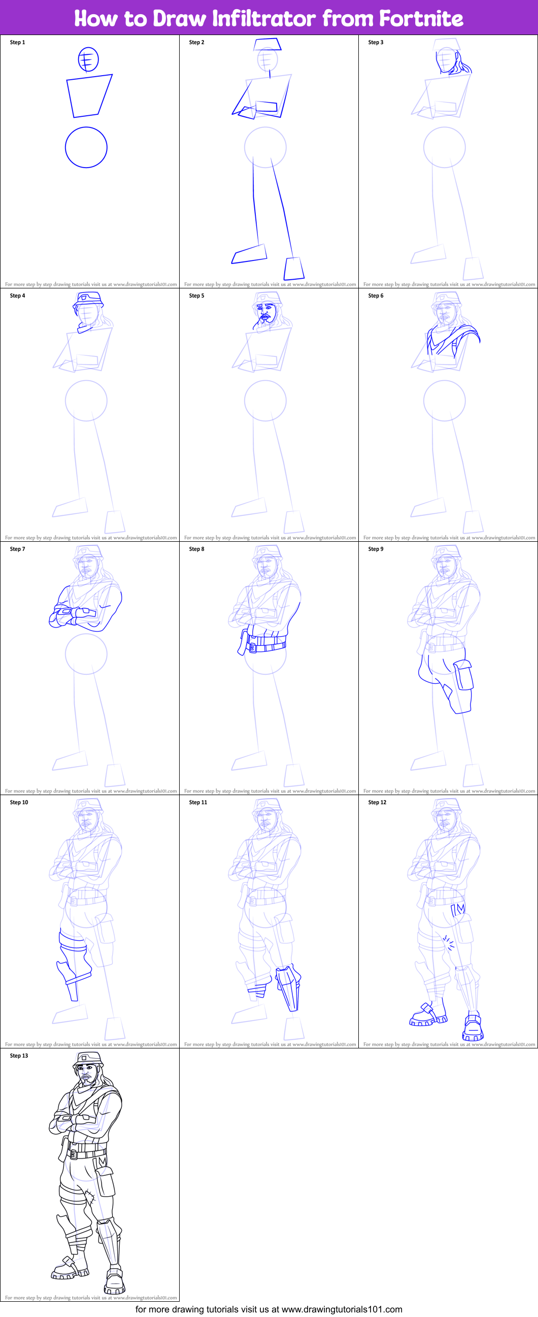 step by step drawing tutorial on how to draw infiltrator from fortnite - infiltrator fortnite png