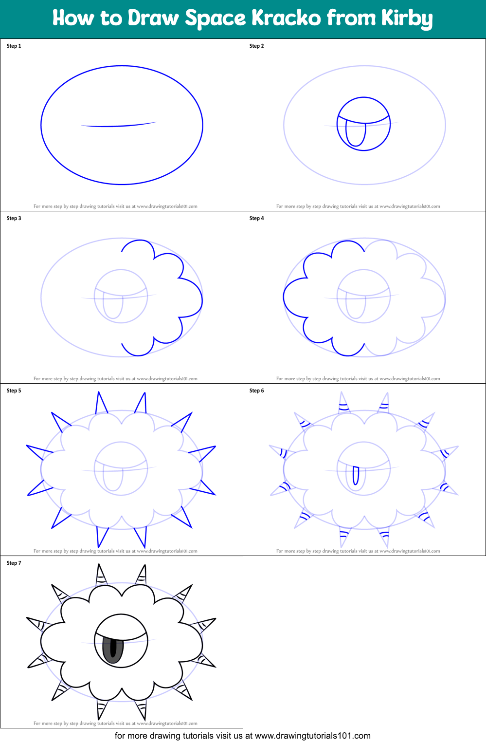 How to Draw Space Kracko from Kirby printable step by step drawing