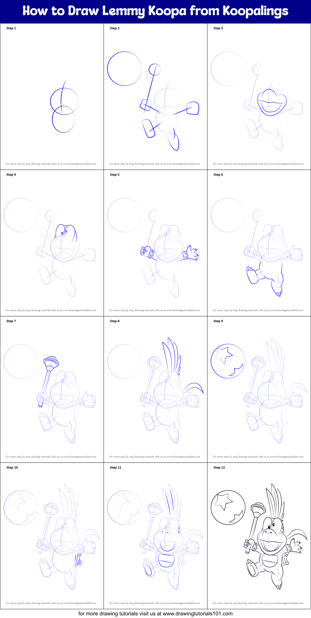 How to Draw Lemmy Koopa from Koopalings printable step by 