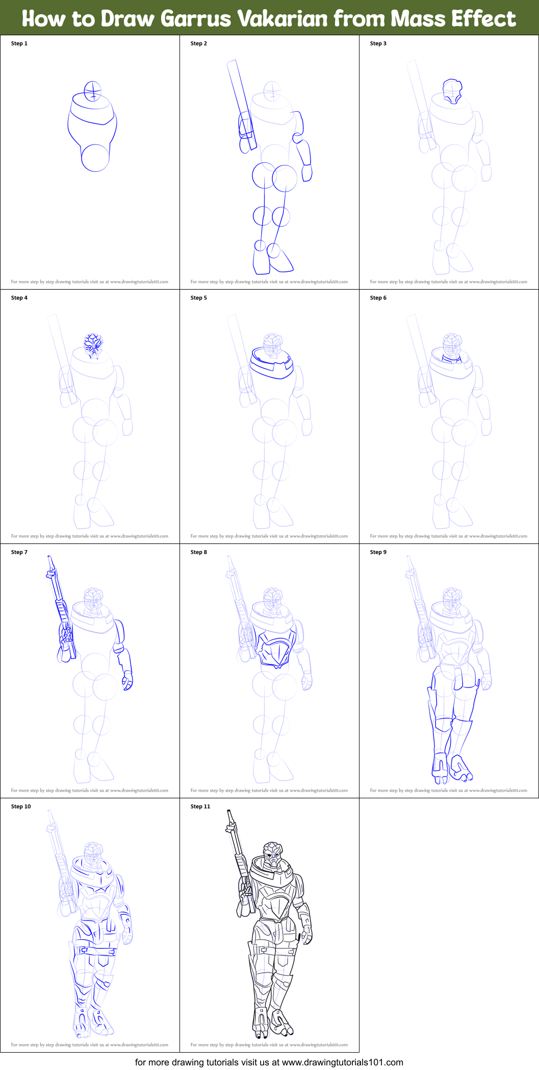 How To Draw Garrus Vakarian From Mass Effect Printable Step By Step 79c