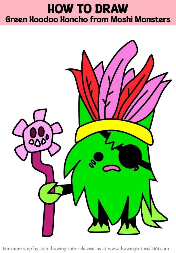 How To Draw Green Hoodoo Honcho From Moshi Monsters (moshi Monsters 